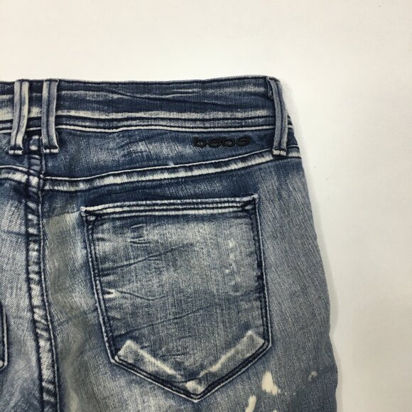 BEBE Medium Wash Bleached Distressed Ripped Knee 5 Pocket Skinny Jeans - Picture 10 of 13